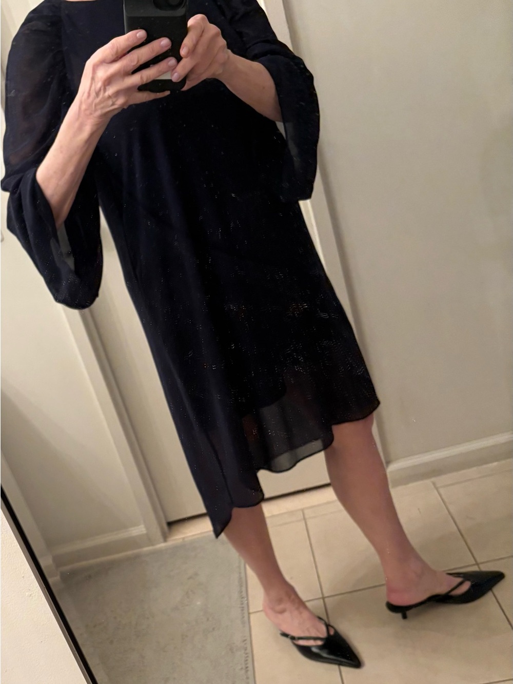 Kobi Halperin Navy Blue Draped Sleeve Dress
